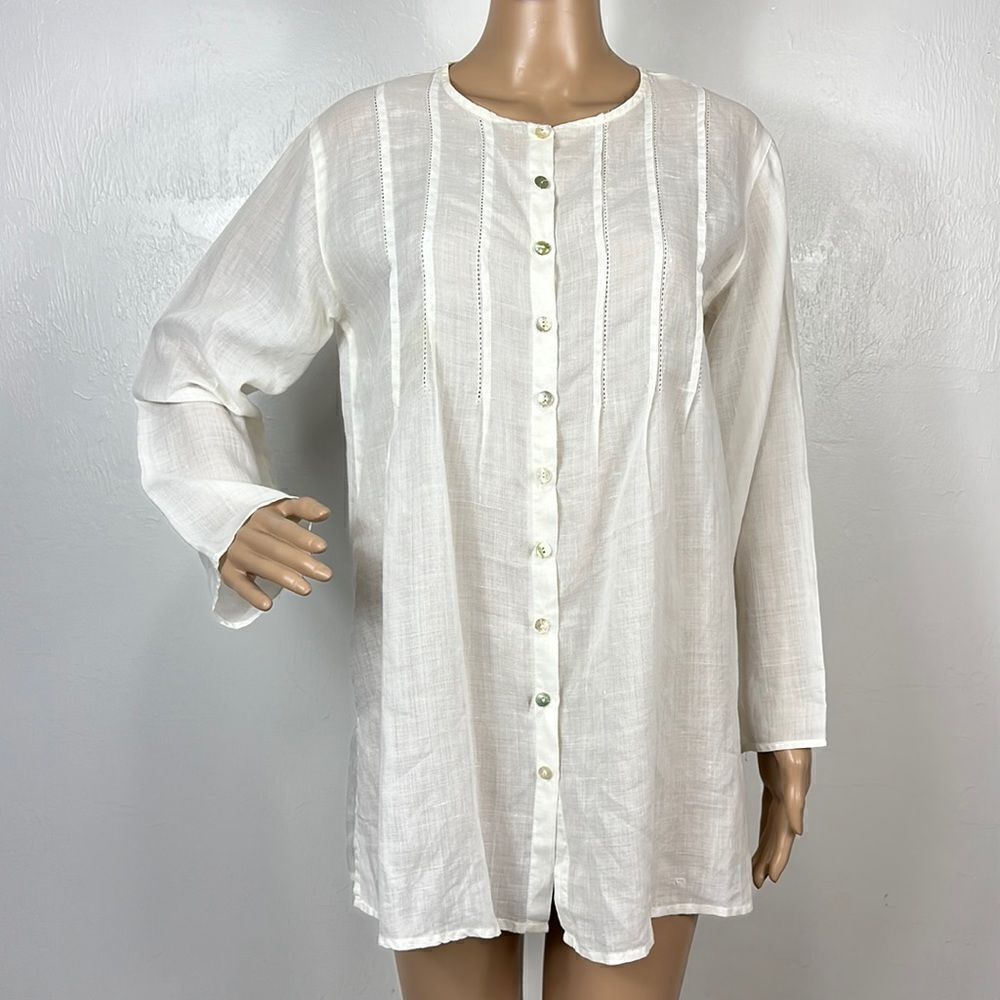 Laundry By Shelli Segal White Pleated Front Button Up Shirt Size MP